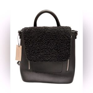 Anthropologie Sherpa-Trimmed Black Convertable Backpack New with Tag Faux Fur